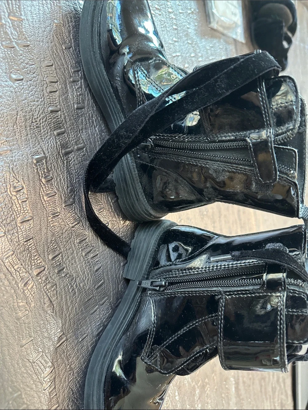 Geox Black Patent Lace-Up & Strap Kids Boots